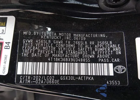 2009 Toyota Avalon Limited z USA, uszkodzony, nr VIN 4T1BK36BX9U348855